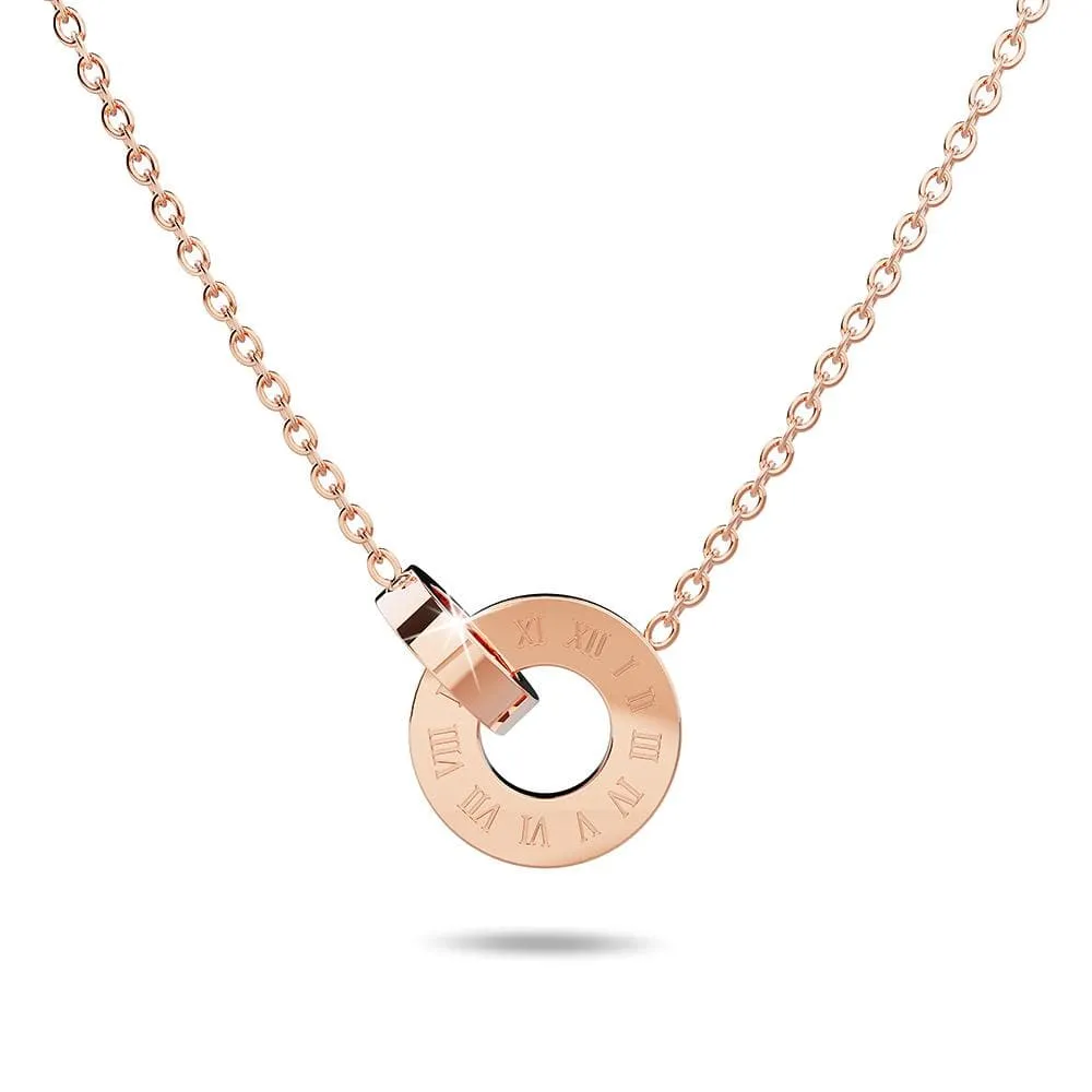 Genuine Single Diamond Set Roman Numerals & MOP Shell Dial Necklace Rose Gold Titanium