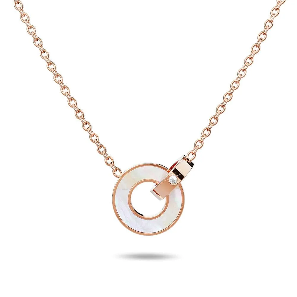 Genuine Single Diamond Set Roman Numerals & MOP Shell Dial Necklace Rose Gold Titanium