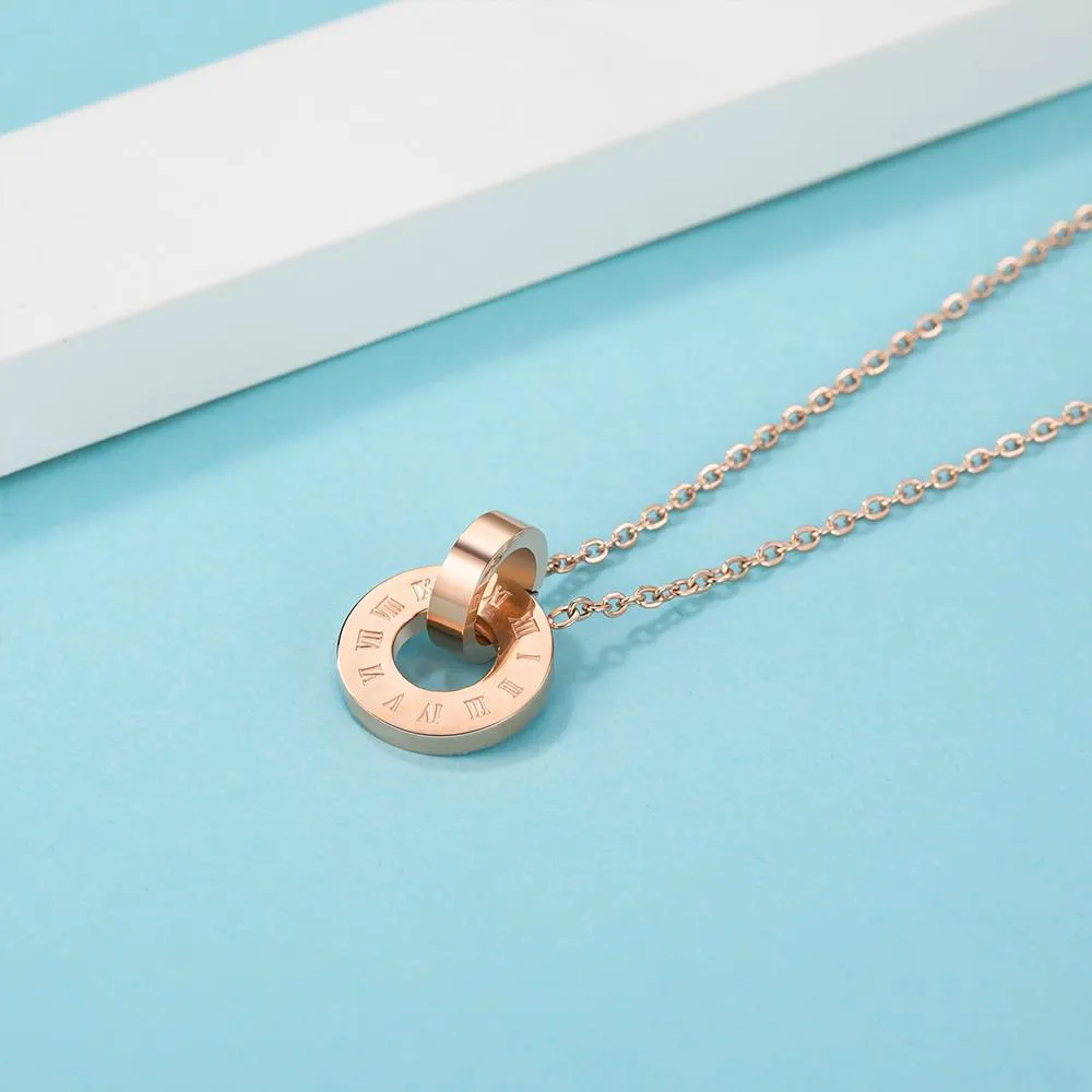 Genuine Single Diamond Set Roman Numerals & MOP Shell Dial Necklace Rose Gold Titanium