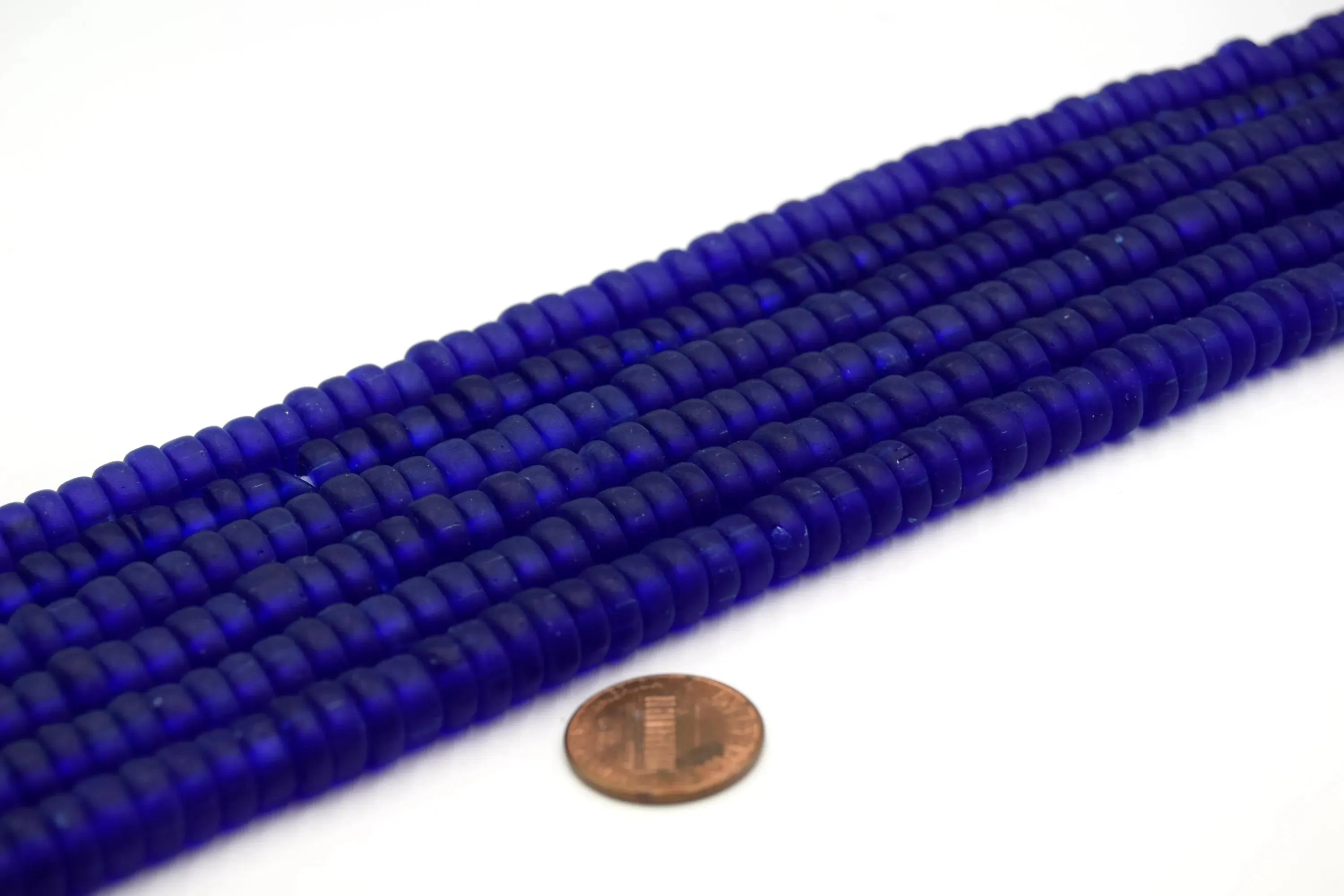 Glass Beads | Recycled Glass Tire Shaped Beads | Sea Glass Disc Beads | Blue