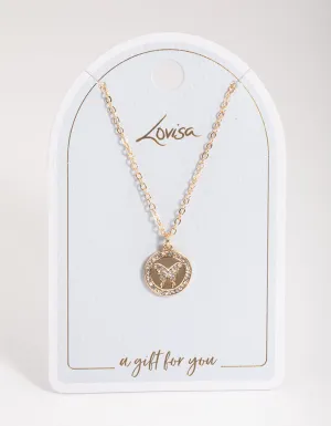 Gold Circle Diamante Butterfly Necklace