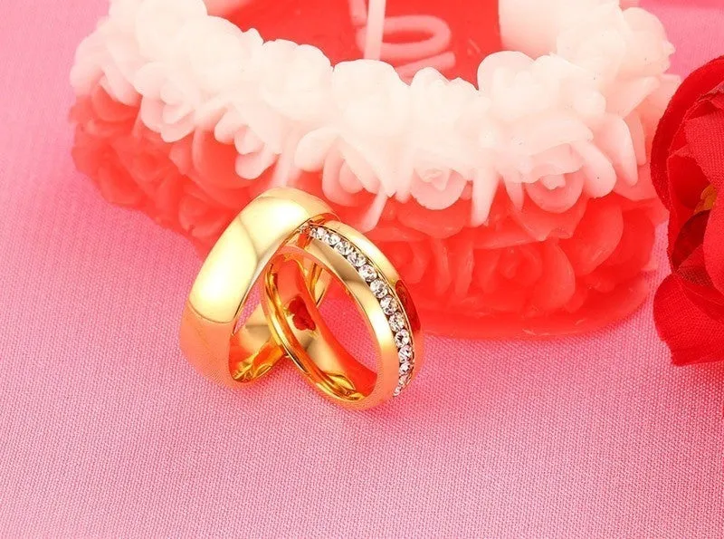 Gold Color Wedding Bands Women Men Stainless Steel Engagement Couple Anniversary Rings