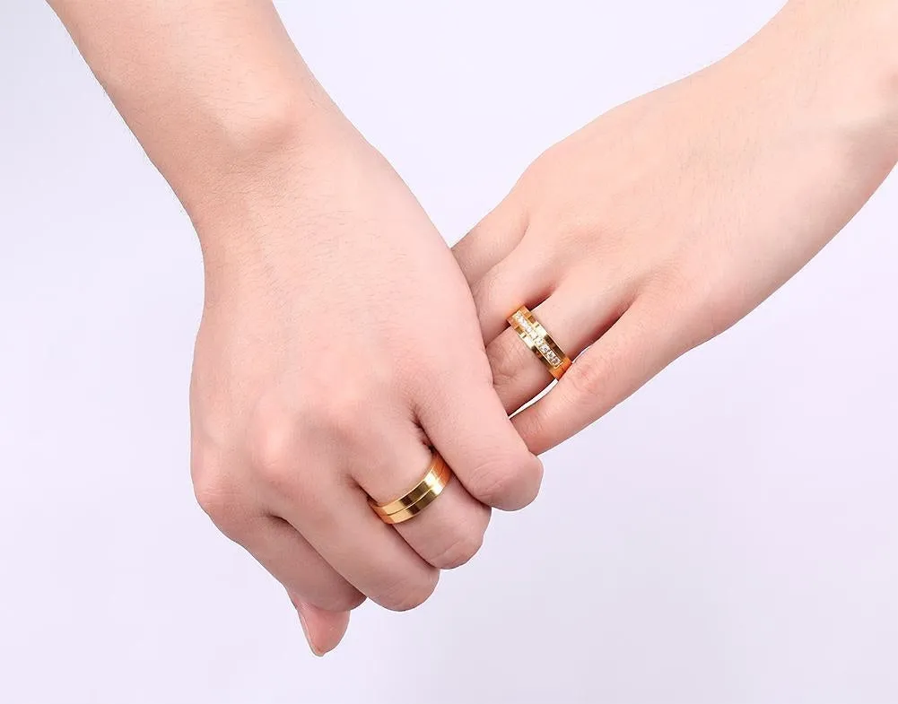 Gold Color Wedding Bands Women Men Stainless Steel Engagement Couple Anniversary Rings