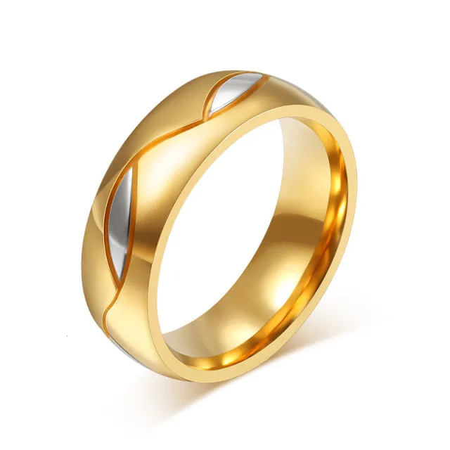 Gold Color Wedding Bands Women Men Stainless Steel Engagement Couple Anniversary Rings