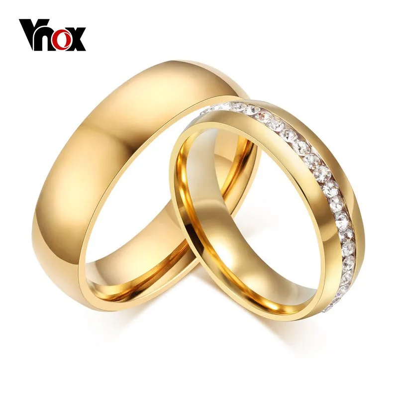 Gold Color Wedding Bands Women Men Stainless Steel Engagement Couple Anniversary Rings