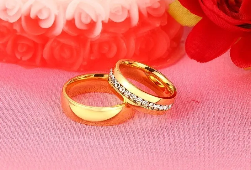 Gold Color Wedding Bands Women Men Stainless Steel Engagement Couple Anniversary Rings