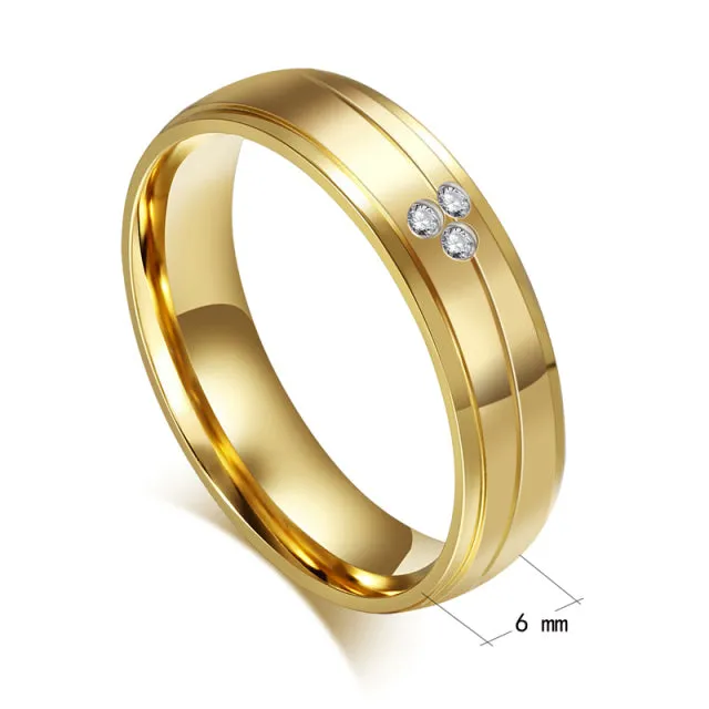 Gold Color Wedding Bands Women Men Stainless Steel Engagement Couple Anniversary Rings