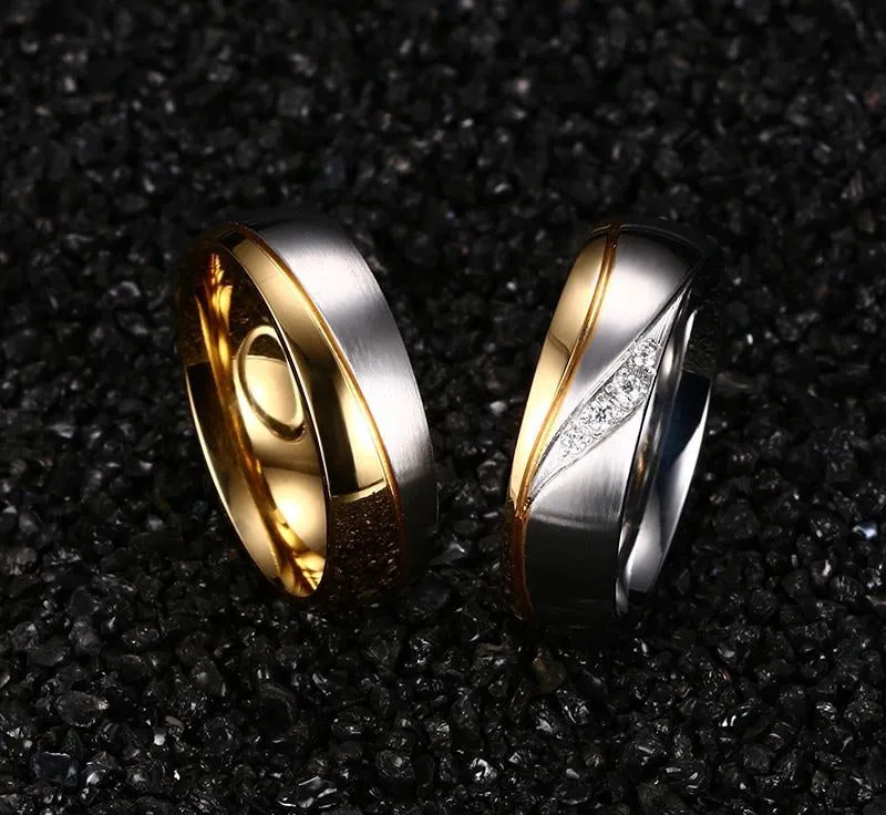 Gold Color Wedding Bands Women Men Stainless Steel Engagement Couple Anniversary Rings