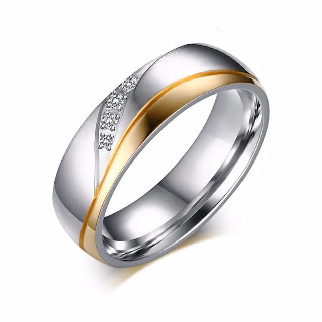 Gold Color Wedding Bands Women Men Stainless Steel Engagement Couple Anniversary Rings