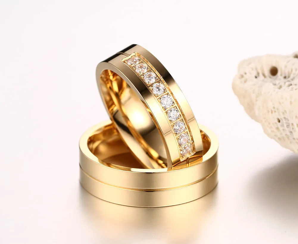 Gold Color Wedding Bands Women Men Stainless Steel Engagement Couple Anniversary Rings