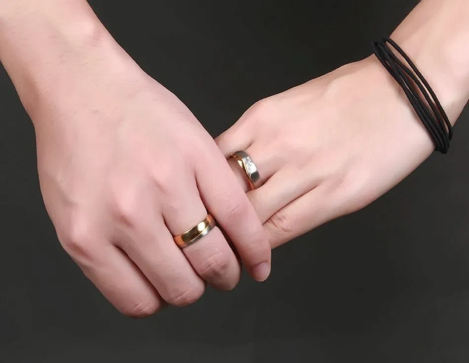 Gold Color Wedding Bands Women Men Stainless Steel Engagement Couple Anniversary Rings