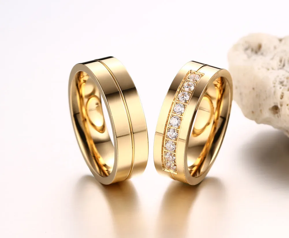 Gold Color Wedding Bands Women Men Stainless Steel Engagement Couple Anniversary Rings