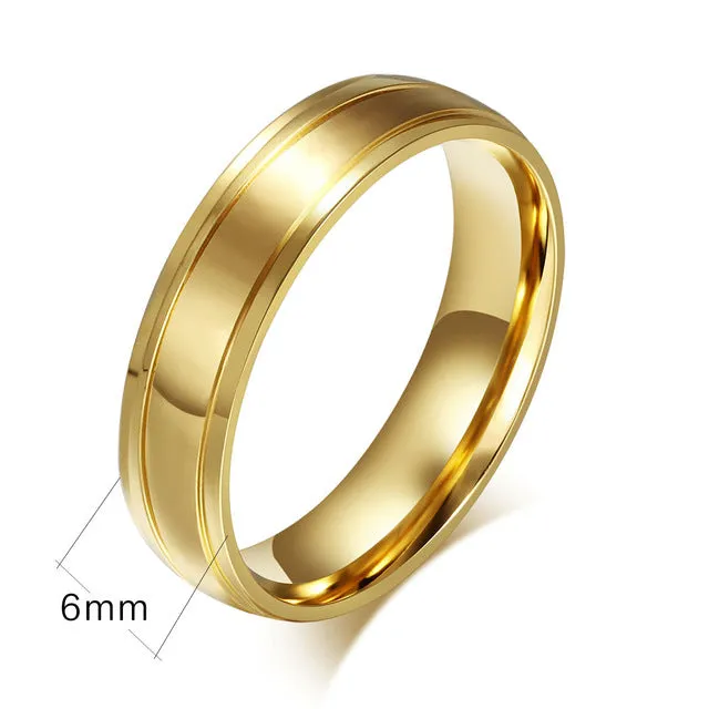 Gold Color Wedding Bands Women Men Stainless Steel Engagement Couple Anniversary Rings