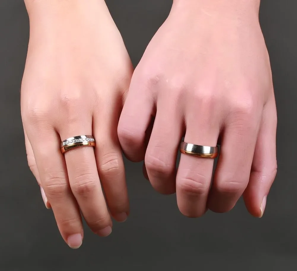 Gold Color Wedding Bands Women Men Stainless Steel Engagement Couple Anniversary Rings