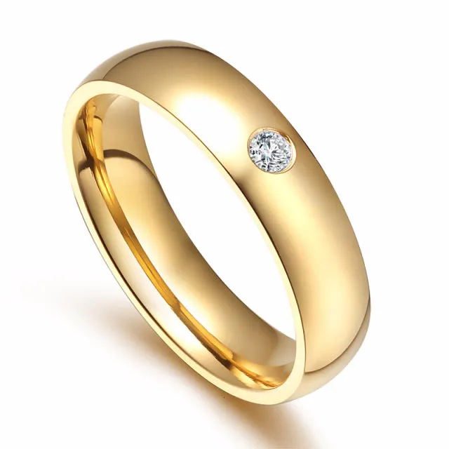 Gold Color Wedding Bands Women Men Stainless Steel Engagement Couple Anniversary Rings
