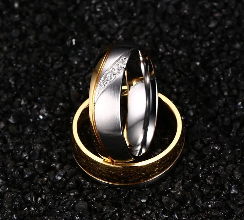 Gold Color Wedding Bands Women Men Stainless Steel Engagement Couple Anniversary Rings