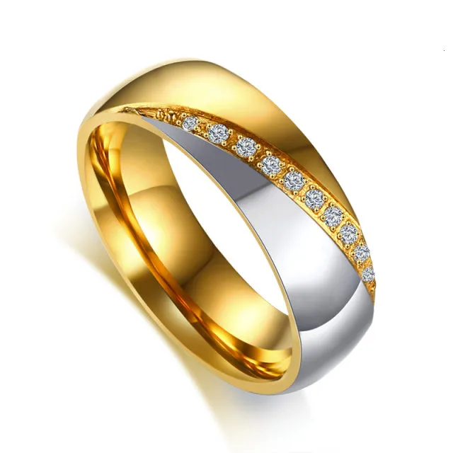 Gold Color Wedding Bands Women Men Stainless Steel Engagement Couple Anniversary Rings
