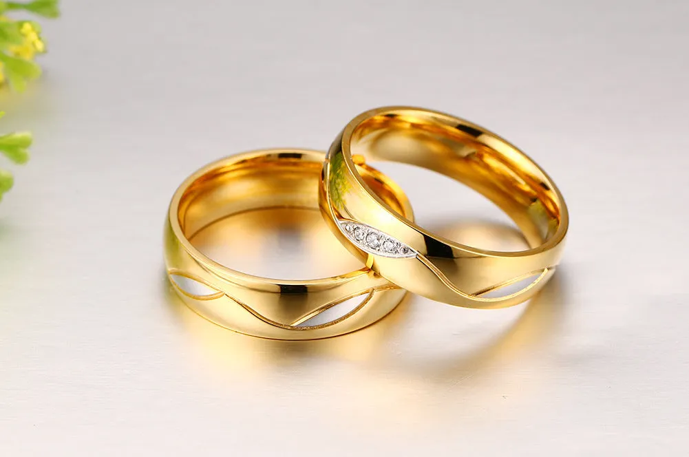 Gold Color Wedding Bands Women Men Stainless Steel Engagement Couple Anniversary Rings