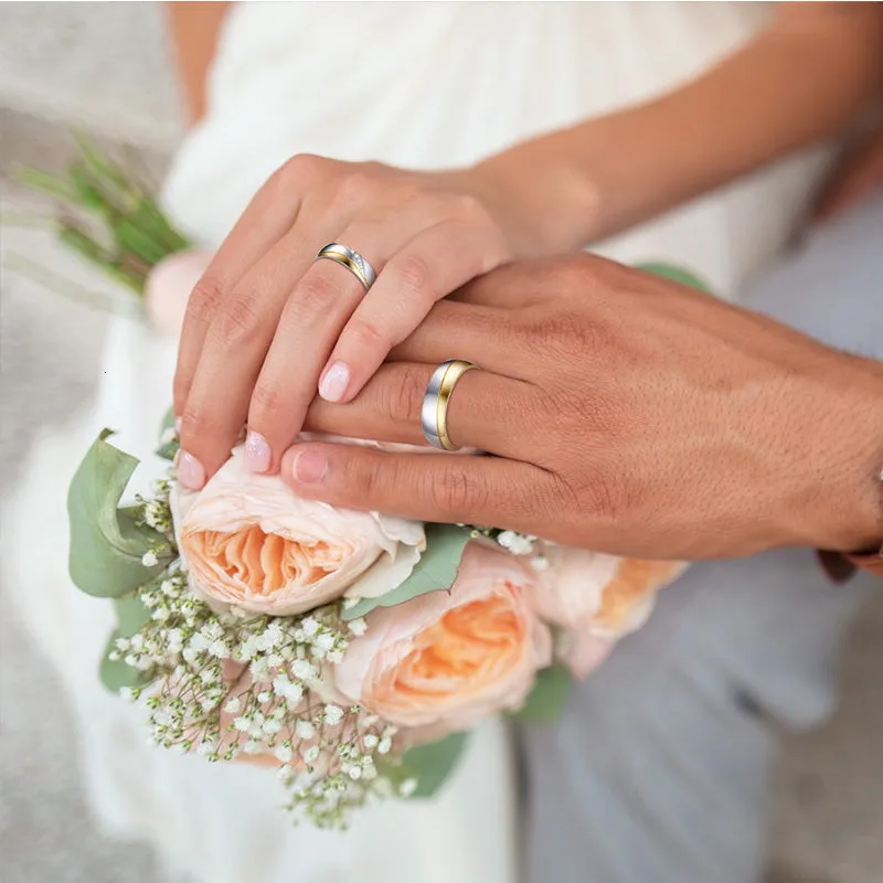 Gold Color Wedding Bands Women Men Stainless Steel Engagement Couple Anniversary Rings