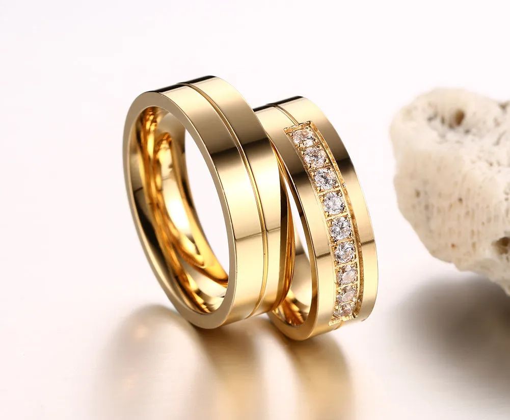 Gold Color Wedding Bands Women Men Stainless Steel Engagement Couple Anniversary Rings
