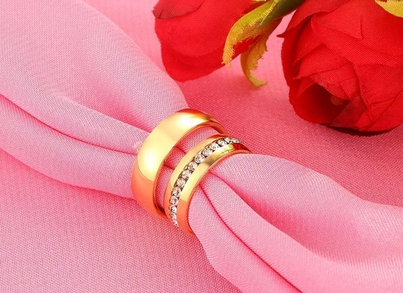 Gold Color Wedding Bands Women Men Stainless Steel Engagement Couple Anniversary Rings