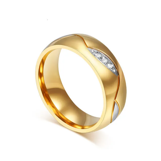 Gold Color Wedding Bands Women Men Stainless Steel Engagement Couple Anniversary Rings