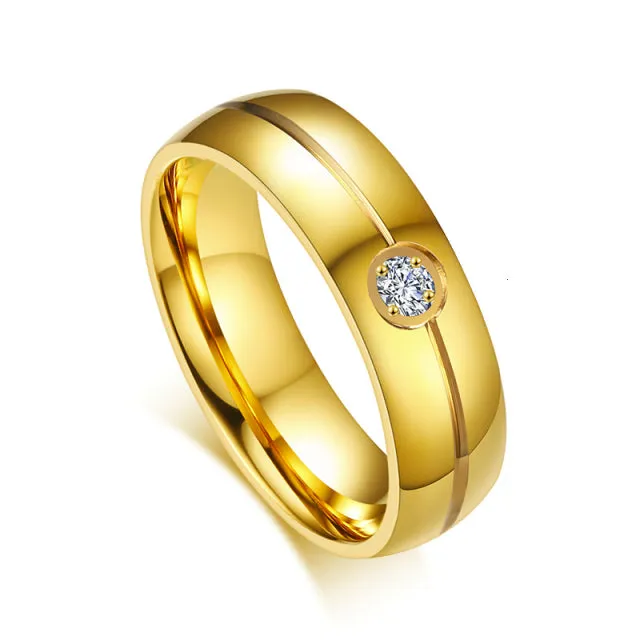 Gold Color Wedding Bands Women Men Stainless Steel Engagement Couple Anniversary Rings