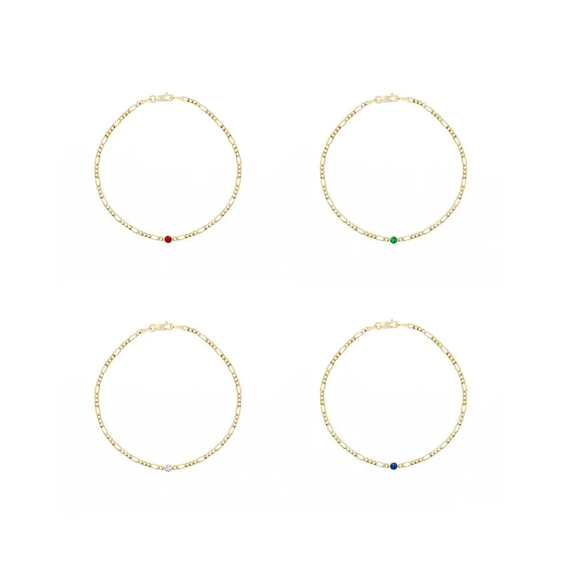 Gold Figaro Chain with Colored Crystal Stone Bracelets