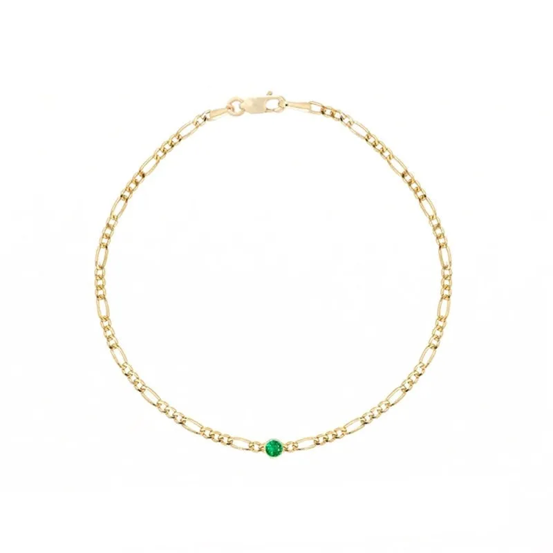 Gold Figaro Chain with Colored Crystal Stone Bracelets