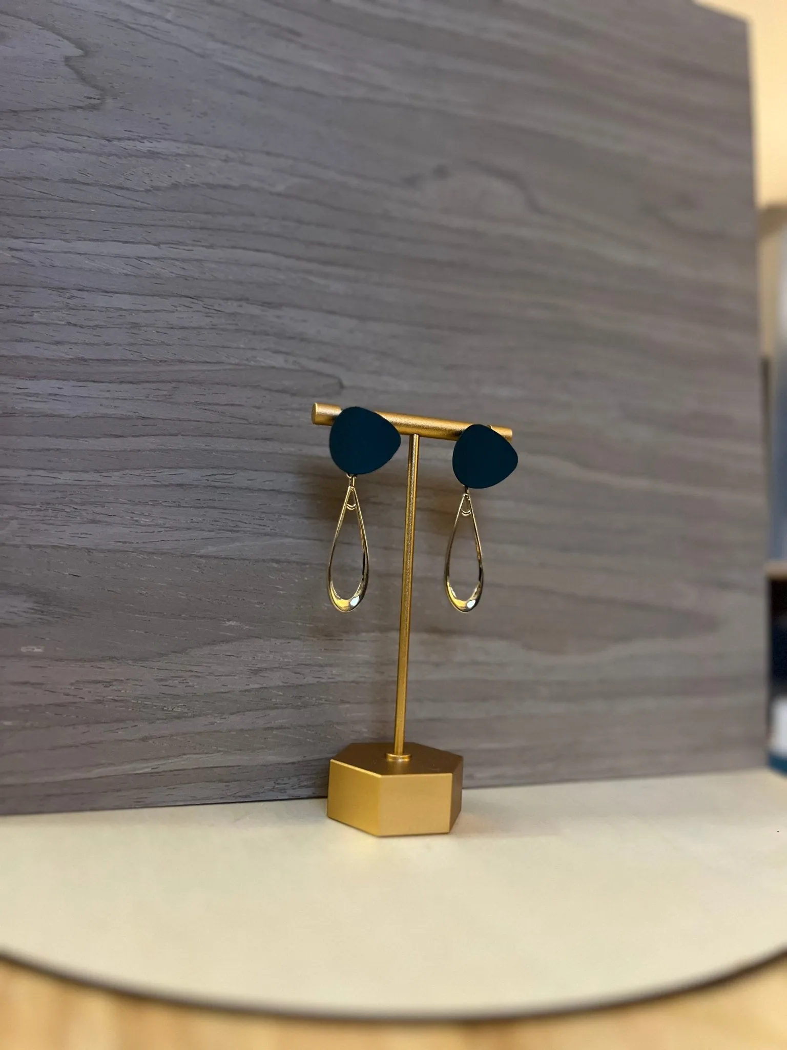 Gold Loops with Teal Stud Earrings
