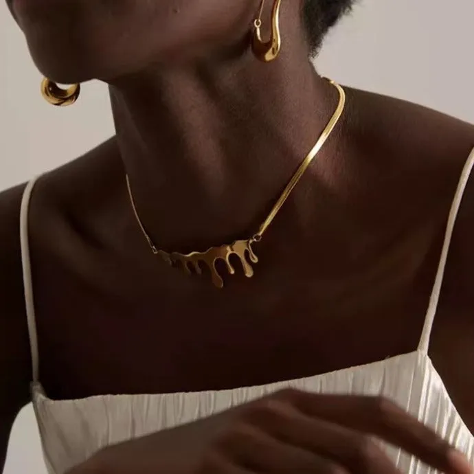 Gold Plated Drip Statement Choker Necklace