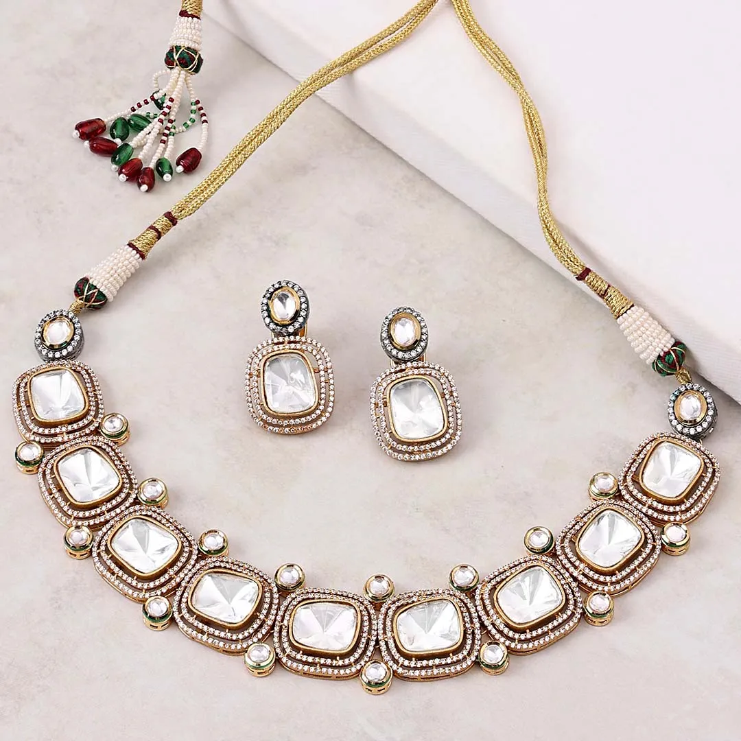 Gold Tone Polki Necklace Set - JAJBR23NS 28