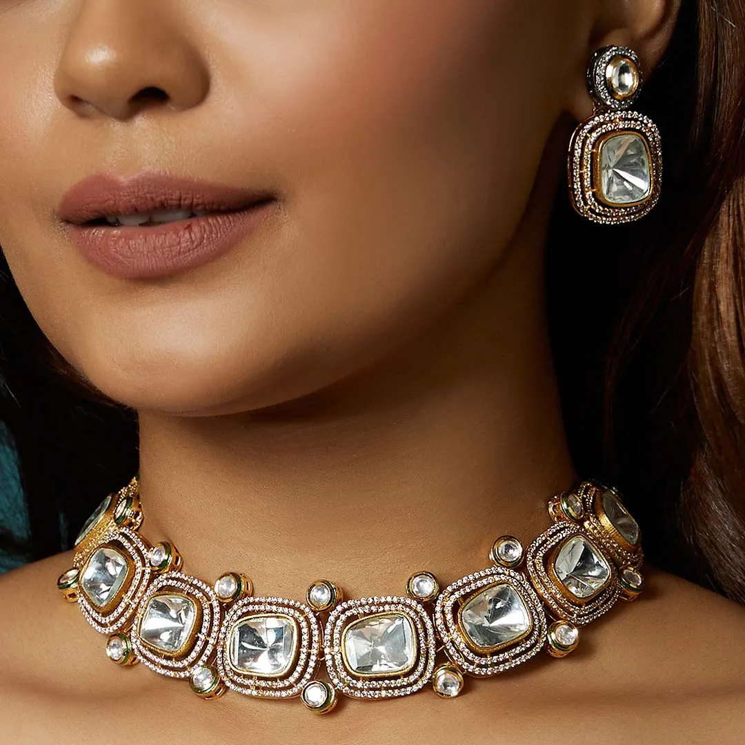 Gold Tone Polki Necklace Set - JAJBR23NS 28