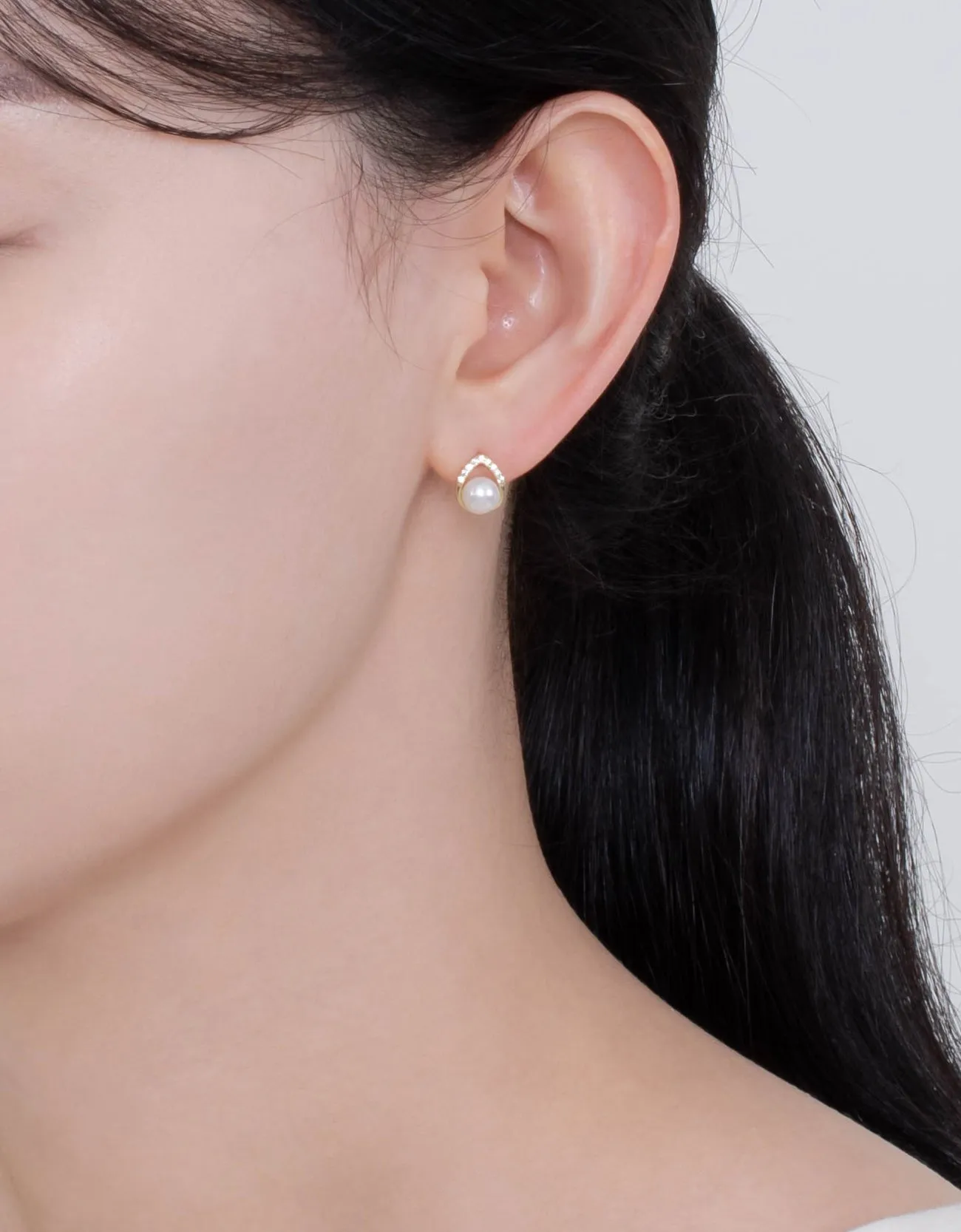 Golden Teardrop Freshwater Pearl and Cubic Zirconia Stud Earrings