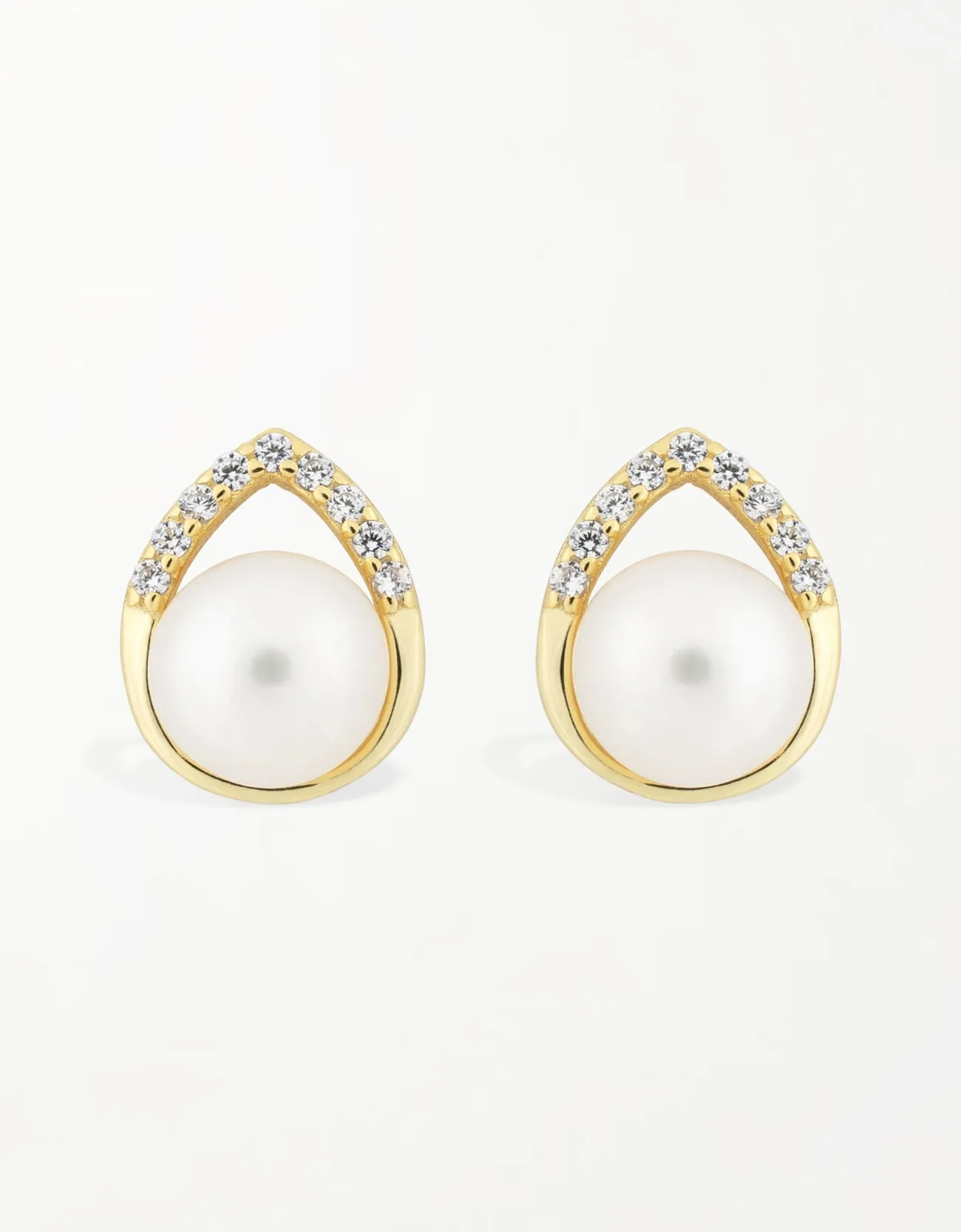 Golden Teardrop Freshwater Pearl and Cubic Zirconia Stud Earrings