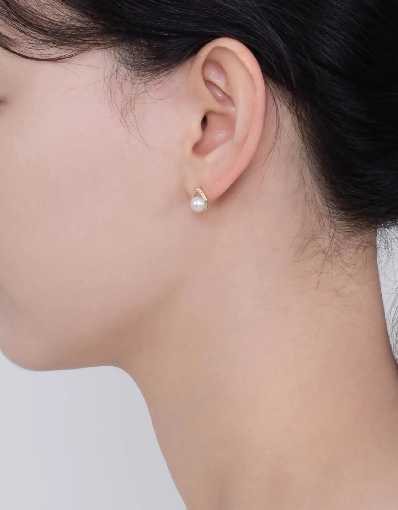 Golden Teardrop Freshwater Pearl and Cubic Zirconia Stud Earrings