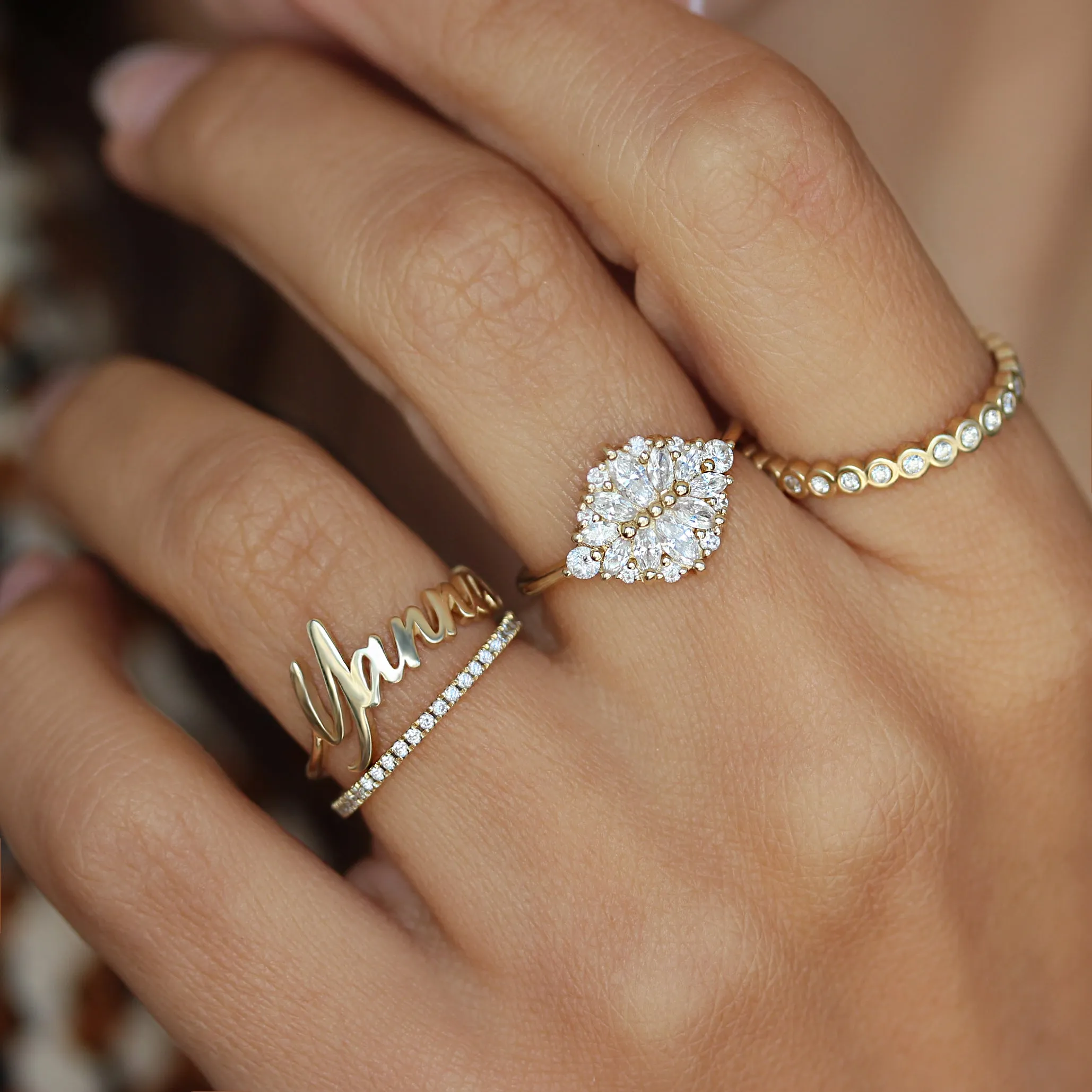 Graffiti Personalized Gold Name Ring