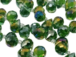 Green Rainbow  Drop Shaped Top Hole Crystal Beads