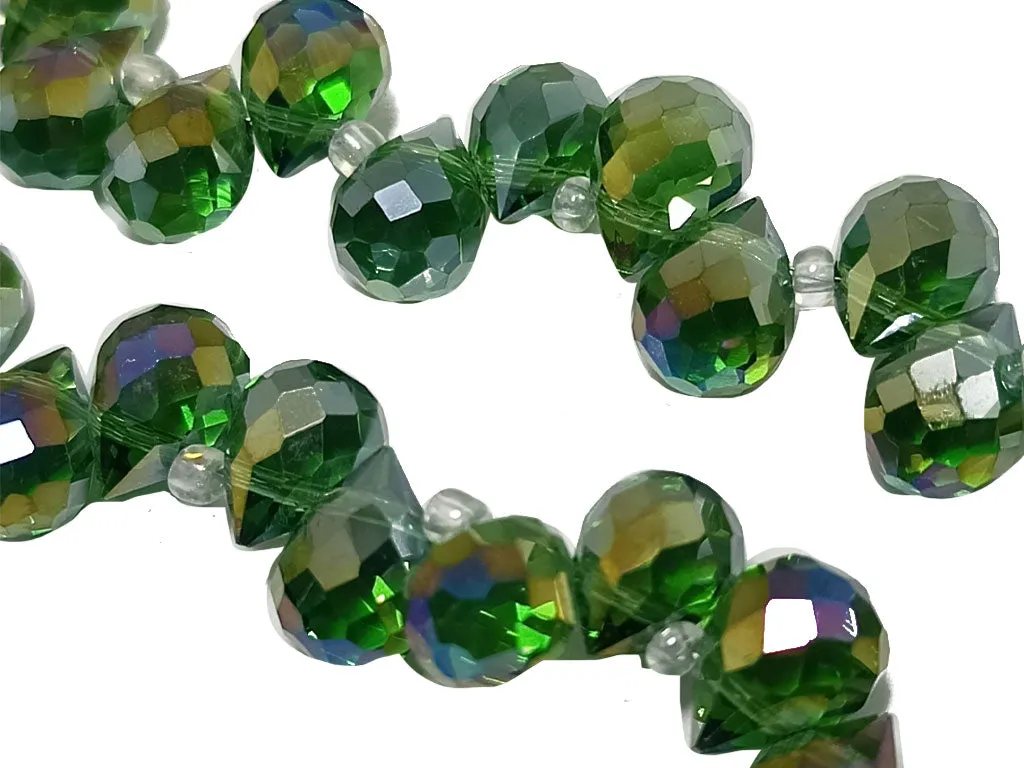 Green Rainbow  Drop Shaped Top Hole Crystal Beads