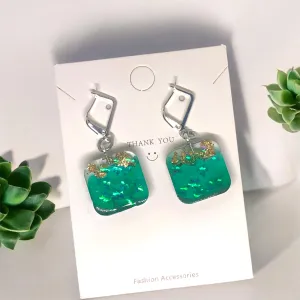 Green Simple Elegance Resin Earrings with S29 Silver Huggies