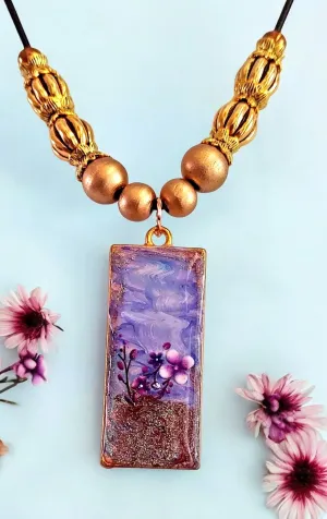Handcrafted Resin pendant Necklace with black cord and gold beads Accessories