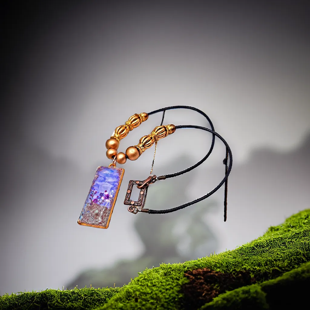 Handcrafted Resin pendant Necklace with black cord and gold beads Accessories