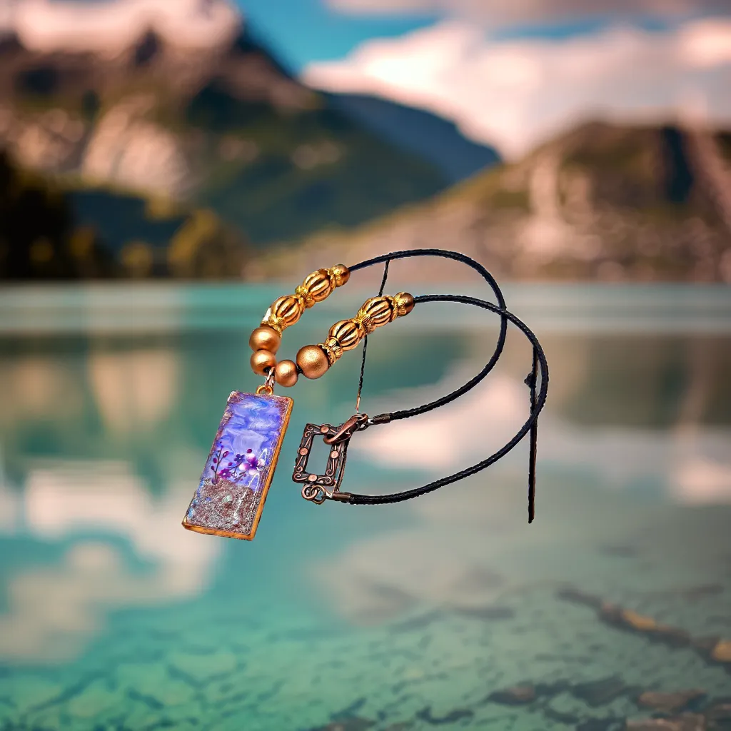 Handcrafted Resin pendant Necklace with black cord and gold beads Accessories