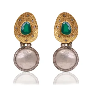 Handcrafted Silver Oxidised Green Onyx/Zircon Earring