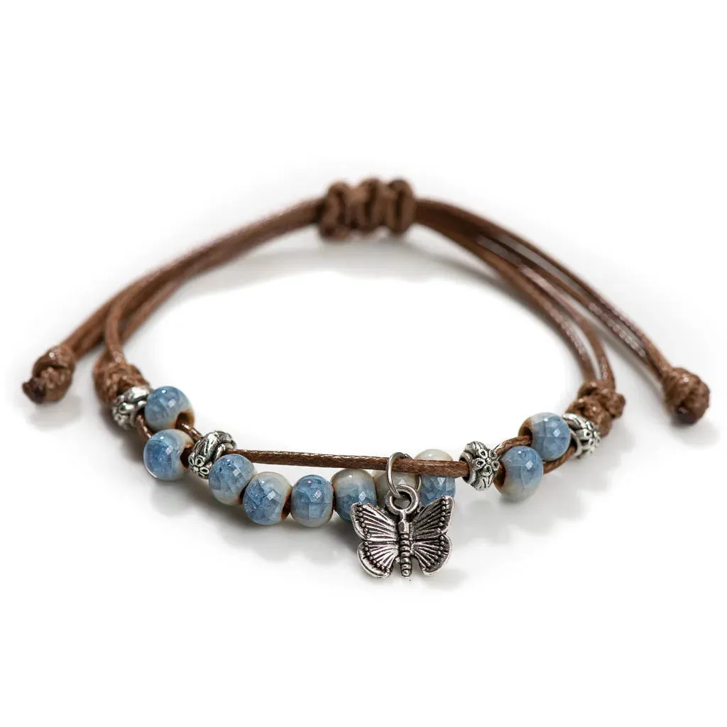 Handmade butterfly Ceramic Cracked Ice Vintage adjustable bracelets