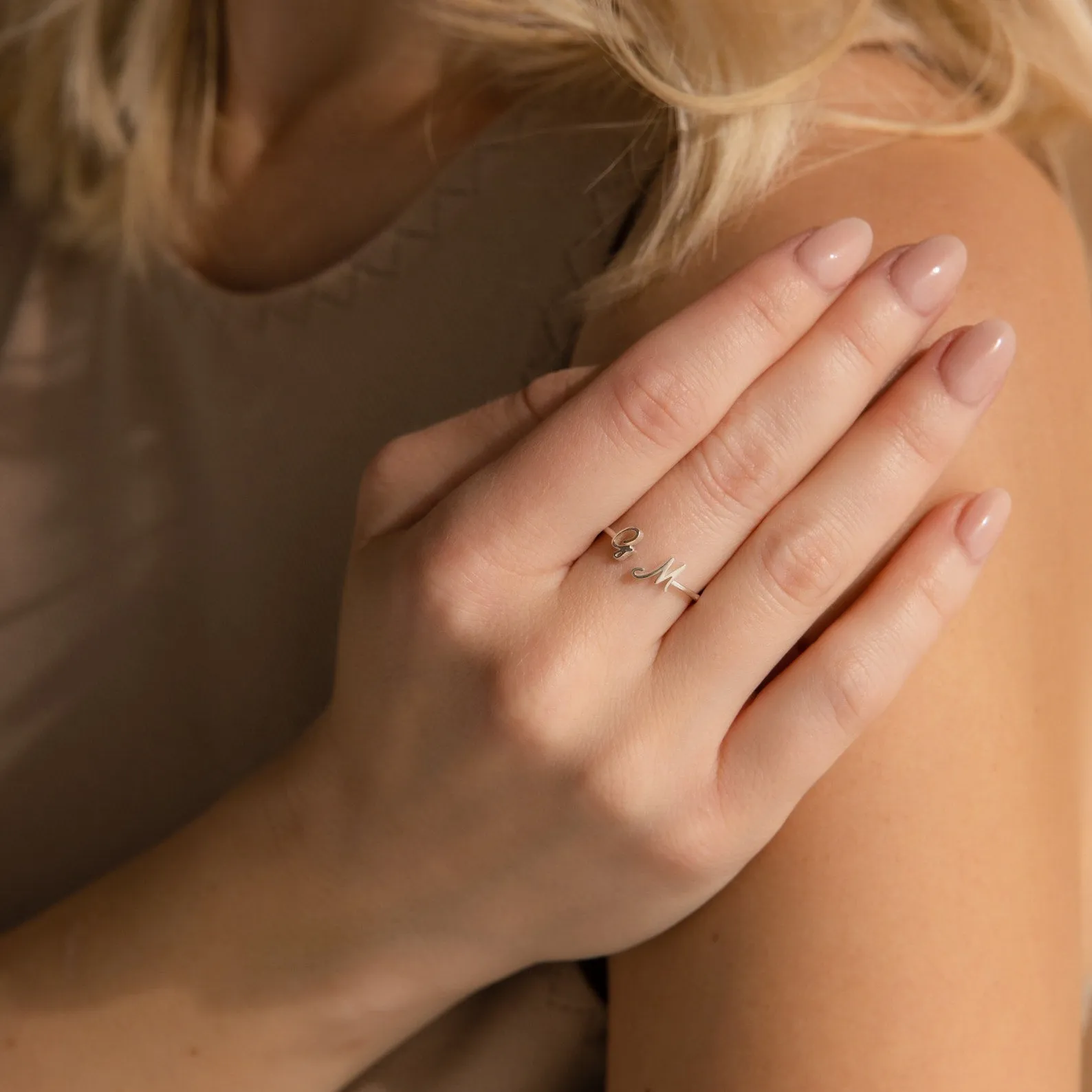 Handmade Custom Hallie Duo Initial Ring For Lovers
