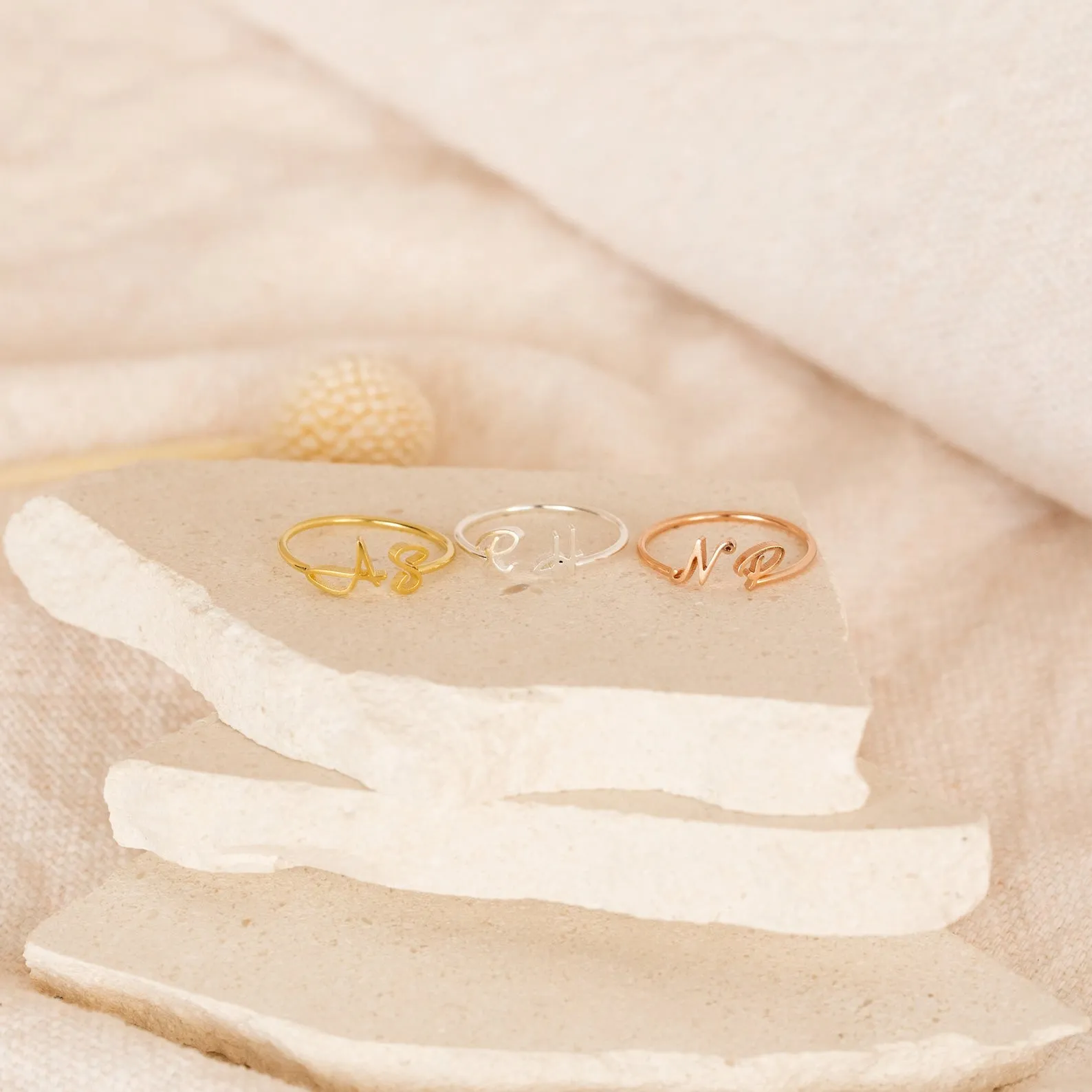 Handmade Custom Hallie Duo Initial Ring For Lovers