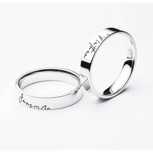 Handwriting Cross Engraving Couple Ring