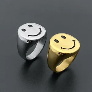 Happy Smiley Face Stainless Steel Retro Vintage Gothic Rings for Women