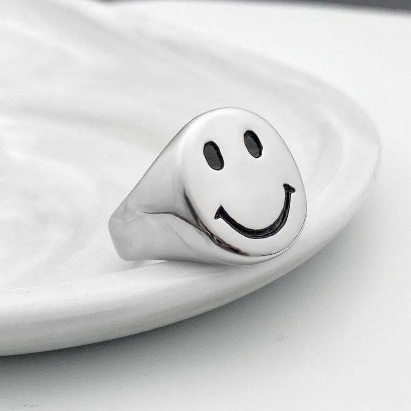 Happy Smiley Face Stainless Steel Retro Vintage Gothic Rings for Women